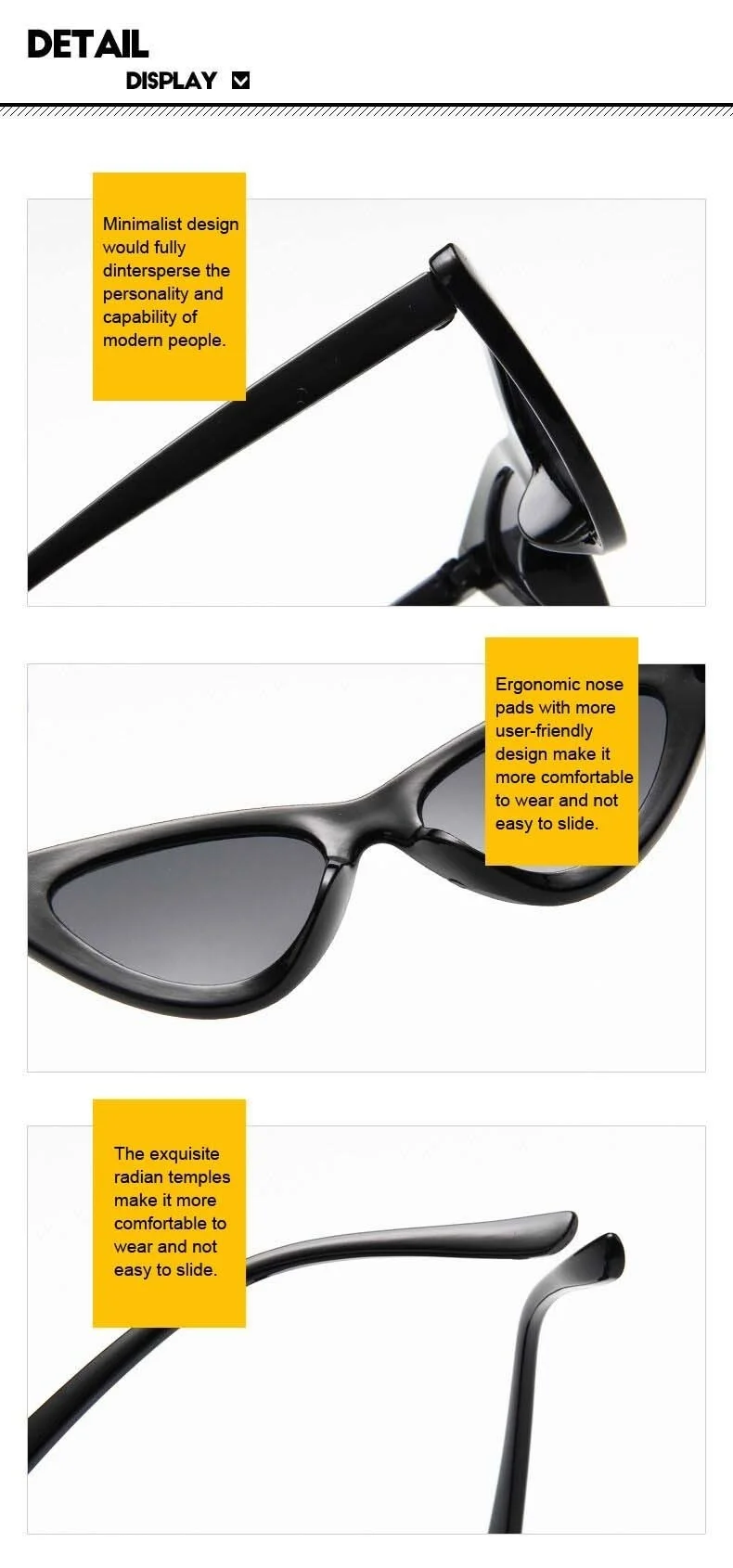 large sunglasses Brand Designer Cat Eye Sunglasses Woman Cute Sexy Triangle Sun Glasses For Woman Small Frame Cateye Oculos Vintage Black Women's Glasses