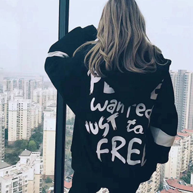 

Women Long Sleeve Loose Hoodies Casual Letter Pint Cardigan Sweatshirt Autumn Winter Unisex Hooded Sweatshirts Outerwear