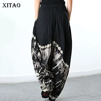 

XITAO Plus Size Women Pants Fashion New Women 2020 Summer Elastic Waist High Waist Elegant Goddess Fan Harem Pants ZP1092