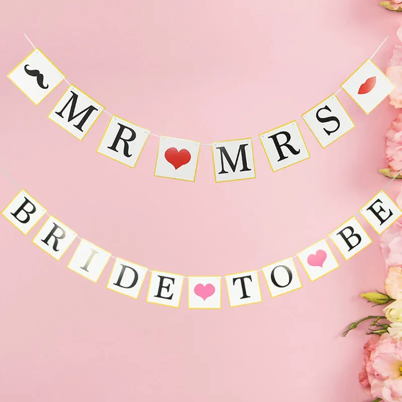 1pc Mr&Mrs Bride To Be Banner Wall Hanging Paper Garland Bridal Shower Bachelorette Engagement Wedding Party Decoration Supplies
