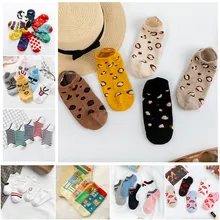 5 Pairs/lot Women Leopard Spring Sesame Street Cute Ankle Socks Cute Funny Lips Print Boat Short Sox Invisible Lady Girl Summer