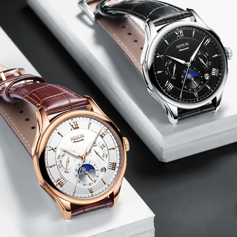 Switzerland NESUN автоматические механические часы мужские Moon Phase часы люксовый бренд светящиеся стрелки сапфир водопроор N9030