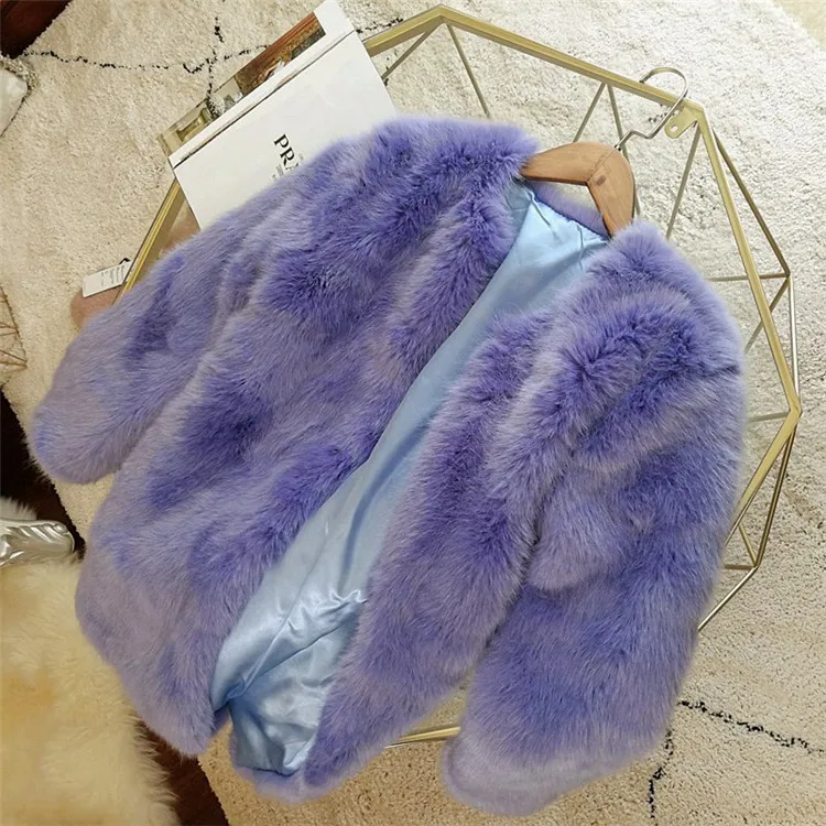Нежная фиолетовая шуба из искусственного лисьего меха женская зимняя плюшевая длинная свободная шуба