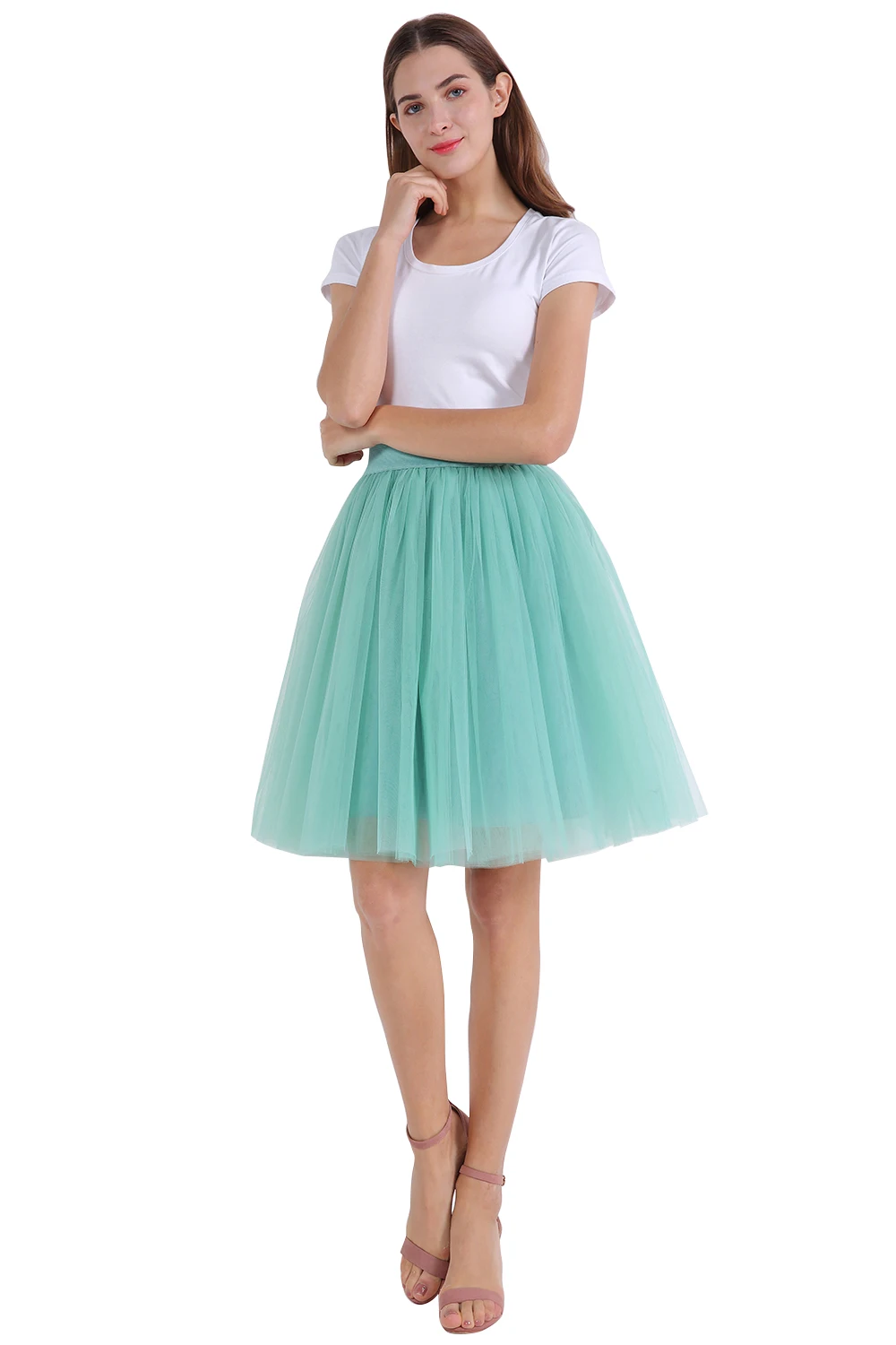 Light Green 7 Слои нижние юбки розового и голубого цвета с фатиновой юбкой короткий подъюбник для девочек, платья для танцев и балета юбки; джинсовая юбка с юбкой в складку из тонкого сетчатого полотна, Нижняя юбка - Цвет: Light Green