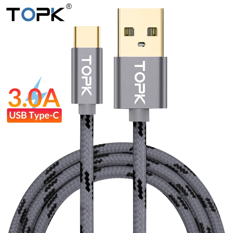 Кабель TOPK usb type-C для Xiao mi Note 7 mi 9, кабель USB C для быстрой зарядки и синхронизации данных для samsung Galaxy S9, Oneplus 6 t, type-C
