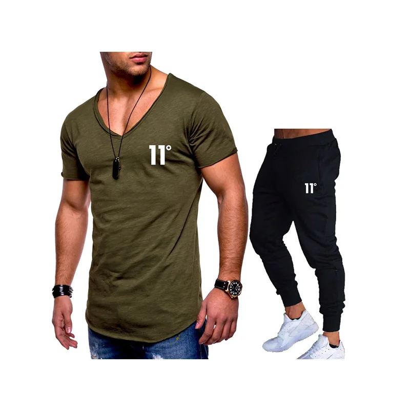 

2019 Summer Hot Sale Men's Sets T Shirts+new pants Two Pieces Sets Tracksuit Male Casual Tshirt Gyms Fitness trousers men