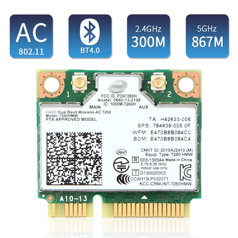 Dualband Bluetooth 4.0 Wireless Mini PCI-E Karte für Int-EL 7260 AC DE-LL 7260HMW Yintiod WLAN Karte WLAN Stick 