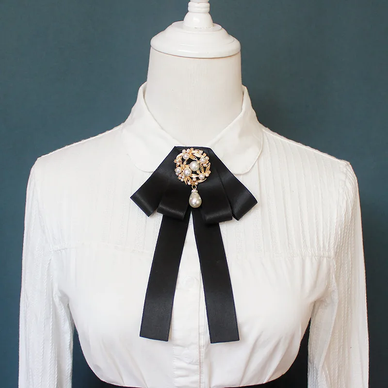 Для женщин украшения на шею рубашка с воротником бабочка с жемчужиной из бисера сплав Свадебные Бизнес Рождественский галстук-бабочка галстук форма для девочек с бантом из ленты
