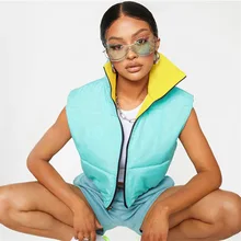 Women's Fashion Warm Jacket High-neck Zipper Vest Outer Wear Positive And Negative Sleeveless Short Casual West Jacket