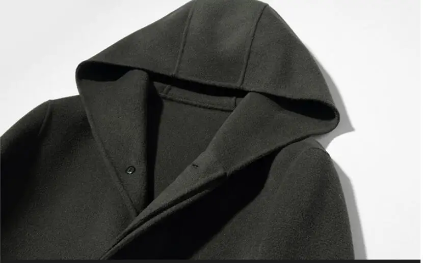 Весеннее шерстяное пальто с капюшоном, двухсторонняя шерстяная длинная куртка для мужчин, пальто, ветровка, Abrigo Hombre T-24-069, KJ1388