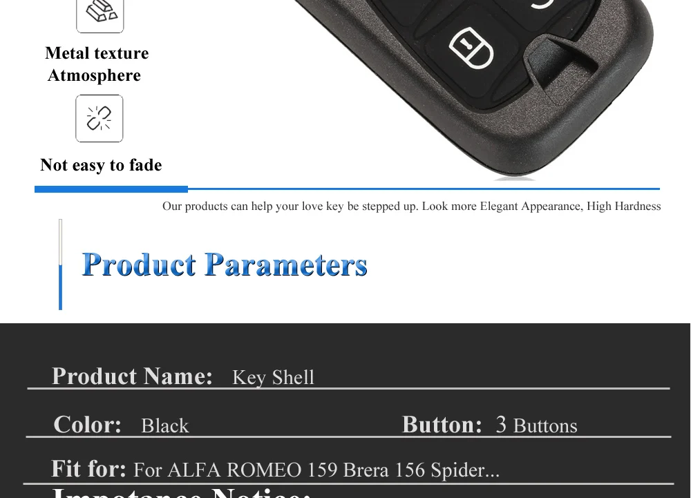 Keyforkess Sostituzione Chiave Shell per Alfa Romeo 159 156 Giulietta Brera Spider GT Smart Remote Key Card 3 Button Uncut lama - Hf1b9b2a0cd4f4eef91d3be0ce6a0ee8au