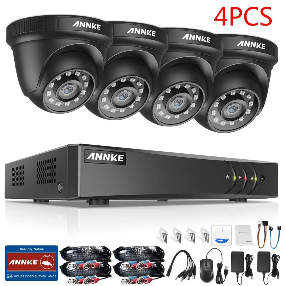 ANNKE 1080P 8CH домашняя видео система безопасности Lite H.264+ 5в1 1080N DVR 4X8X1080 P умный ИК Купол наружная защищенная от атмосферных воздействий cctv камера - Цвет: 4PCS Cameras