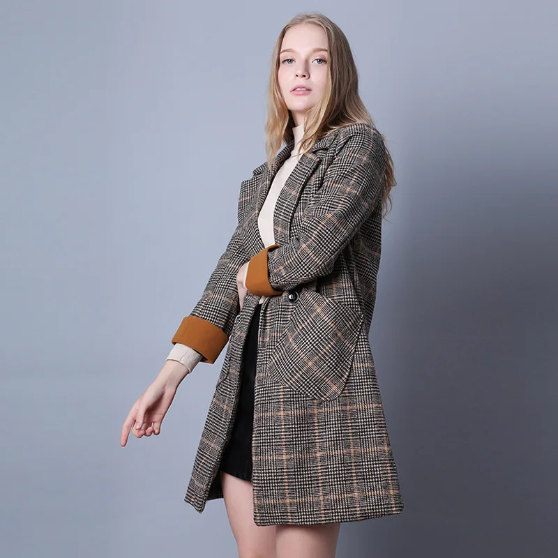 

2019 New Style Korean-style Retro Slim Fit Woolen Jacket Mid-length Slimming Woolen Overcoat Women's