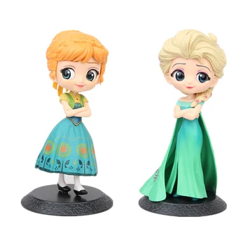 

Disney 2pcs Q Posket Snow Queen Elsa & Anna figure Toys Dolls Aurore PVC Anime Dolls Figures Collectible Model Kids Toys 15-17cm