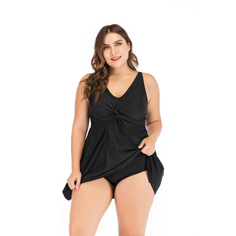 

2019 New Style Europe And America Large Size Dress-Bathing Suit Solid Color Simple Sweat Absorbing Breathable Beach Swimwear