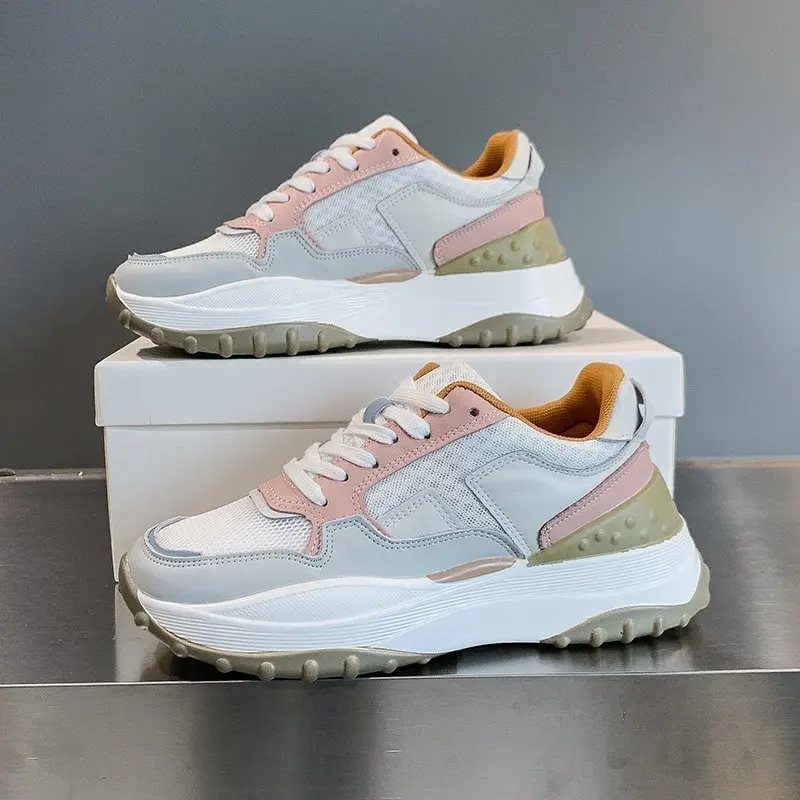 

2020 Beautiful Wedged Beige Sneakers Women Walking Shoes Female Genuine Leather Sneakers Platform Pink Basket Femme Sneakers