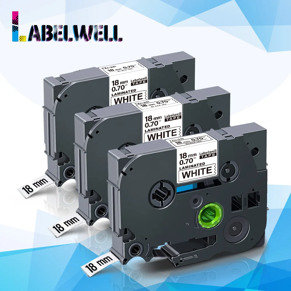 

Labelwell 3PK 18mm 241 Compatible Laminated Label Tape 241 printer ribbon Black on White replace for Label Printer Label maker