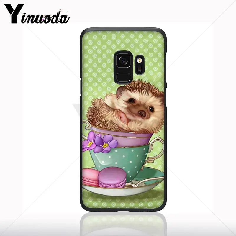 Hedgehog Naik Sepeda Lucu Di Cangkir Teh Hewan Seni Phone Case untuk Samsung Galaxy S10plus S9 Plus S8plus S10E A50 A70 a10 Ponsel