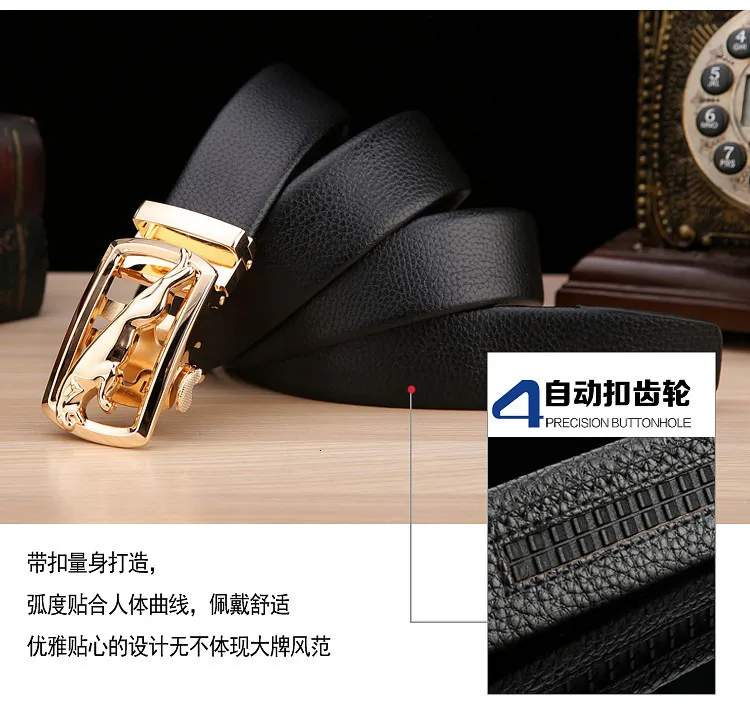 Gloden Leopard полый мужской ремень из натуральной кожи, деловой мужской ремень с автоматической пряжкой для отдыха, мужские ремни Riem Ceinture Homme