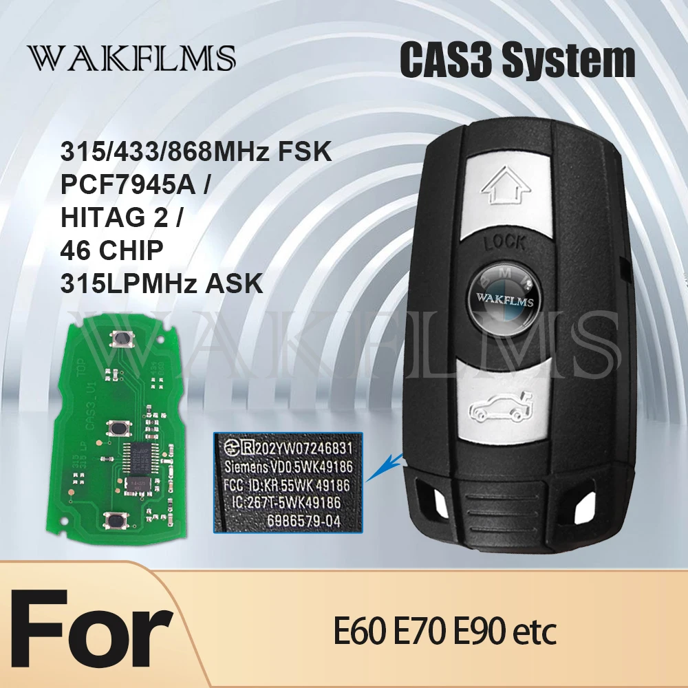 3 Buttons Remote Key 433MHz 315MHz 315LP MHz 868MHZ for BMW 1 3 5 6 Series X1 X6 Z4 E60 E70 E71 E91 E92 2004-2015 CAS3 CAS3+