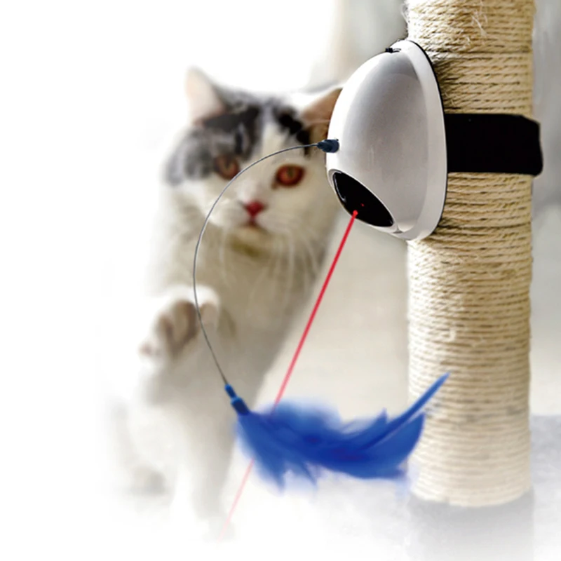 

Cat Laser Toys Pet Kitten Laser Feather Toys 360 Degree Automatic Electric Toys with Base Funny Feather Toys Pet Cat Supply