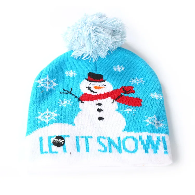 Светодиодный головной убор на Рождество, вязаная шапка Санта Клауса для детей и взрослых, тёплая шапка с рисунком елки и снежинок, новогодняя и Рождественская вечеринка - Цвет: Let it snow