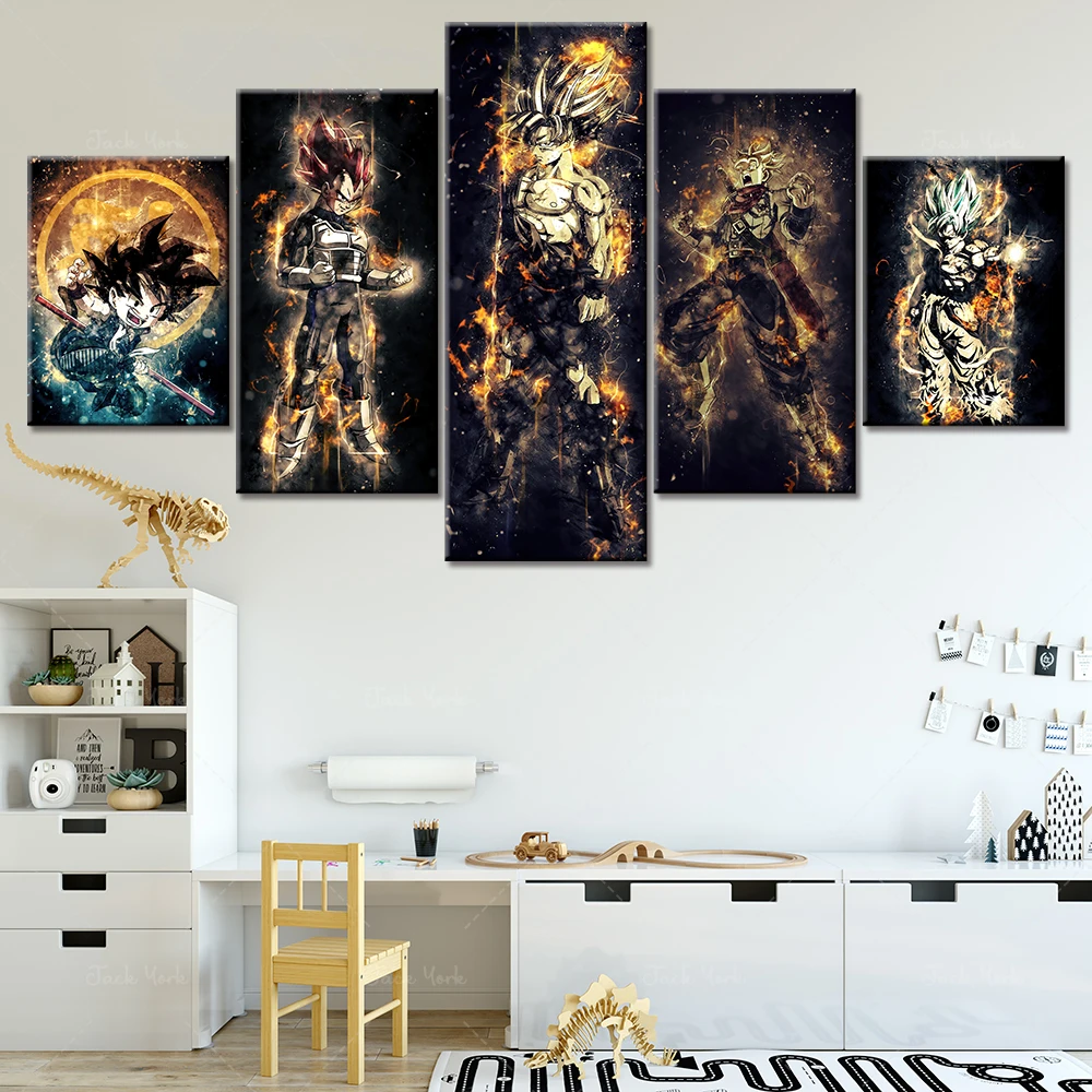 

Wall Art Living Room Printed Home Decor Pictures 5 Piece Dragon Ball Characters Artwork Modern Framework Canvas Painting Poster
