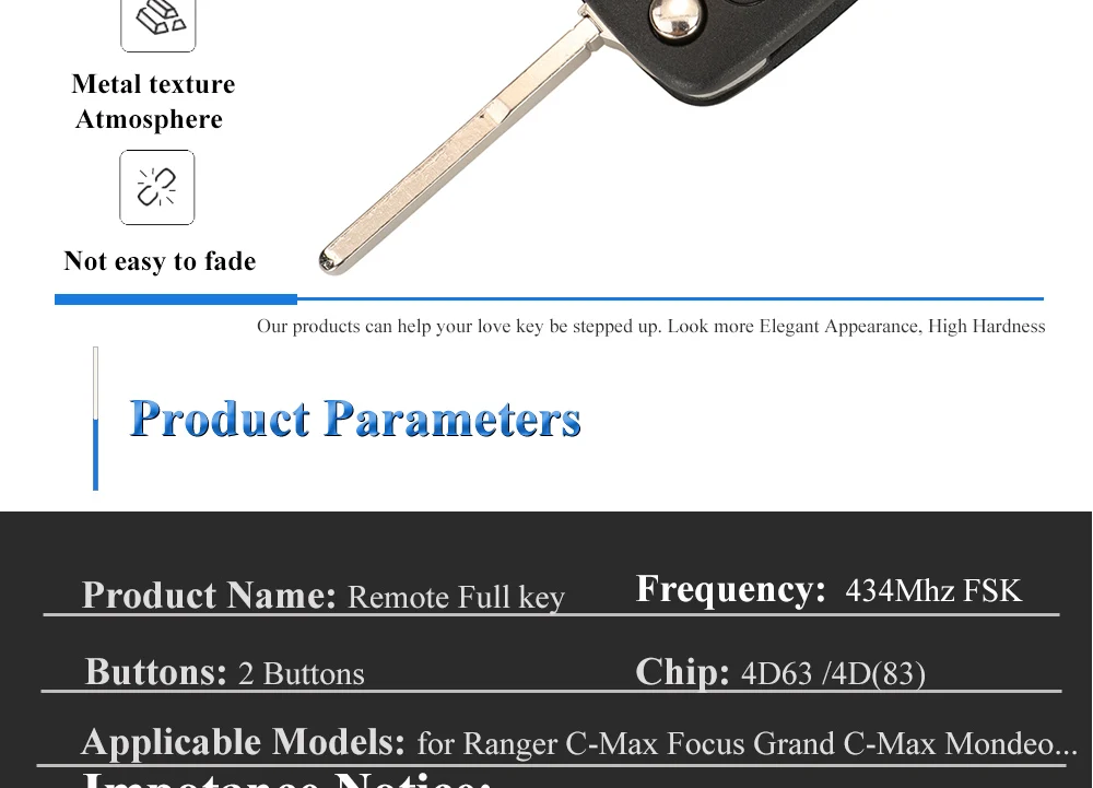 Keyforkess 2BT 434Mhz 4D63 chiave a distanza per auto Flip per Ford Ranger c-max Focus Grand c-max Mondeo 5WK50165 5WK50166 5WK50168 5WK50169 5WK50169 - Hf1ba7a26f92f411ba6ad081699ec80ecC