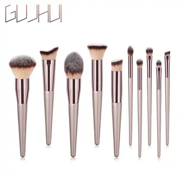 

10PC Large Foundation Makeup Brushes Coffee Handle Very Soft Hair Blush Powder Make Up Brush Face Beauty Cosmetic Tools