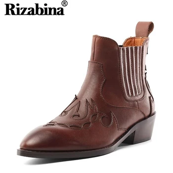 

RIZABINA Women 2020 New Arrival Winter Real Leather Ankle Boots Fur Office Warm High Quality Shoes Women Footwear Size 34-39