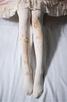 

Princess sweet lolita pantyhose Original Star-Moon Melody pantyhose gold stamp printed 120D bottom pantyhose women RN043