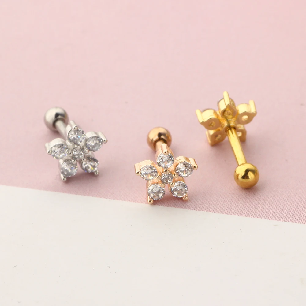 Crystal Zircon Cartilage Earrings Tragus Piercing Helix Stud Wholesales Body Piercing Jewelry Stud Barbell Ear Piercings