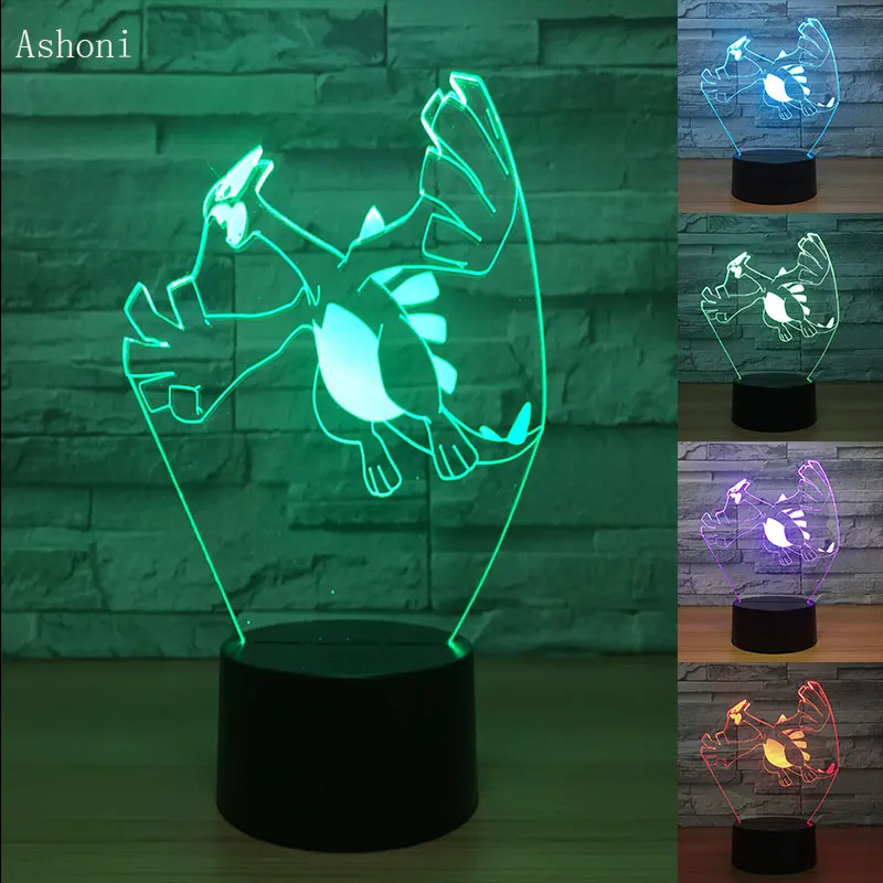 Покемон рыба Go Magikarp Lugia 3D ночник 7 цветов акриловые дети подарок на день рождения декоративные Usb светодиодные настольные лампы