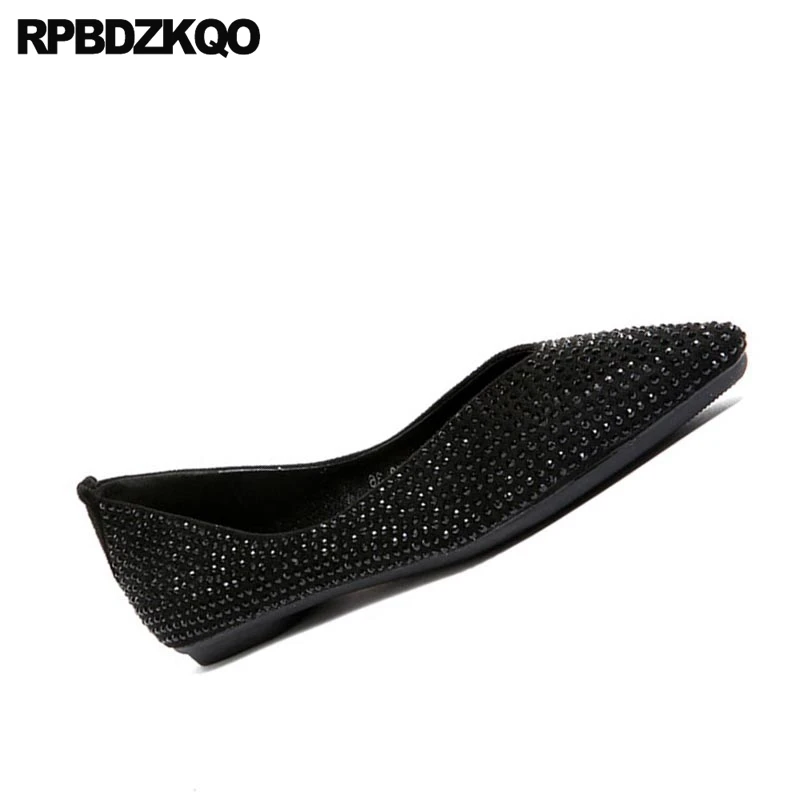 flats pointed toe black latest slip on size 35 designer shoes china chinese crystal gold diamond women ladies rhinestone