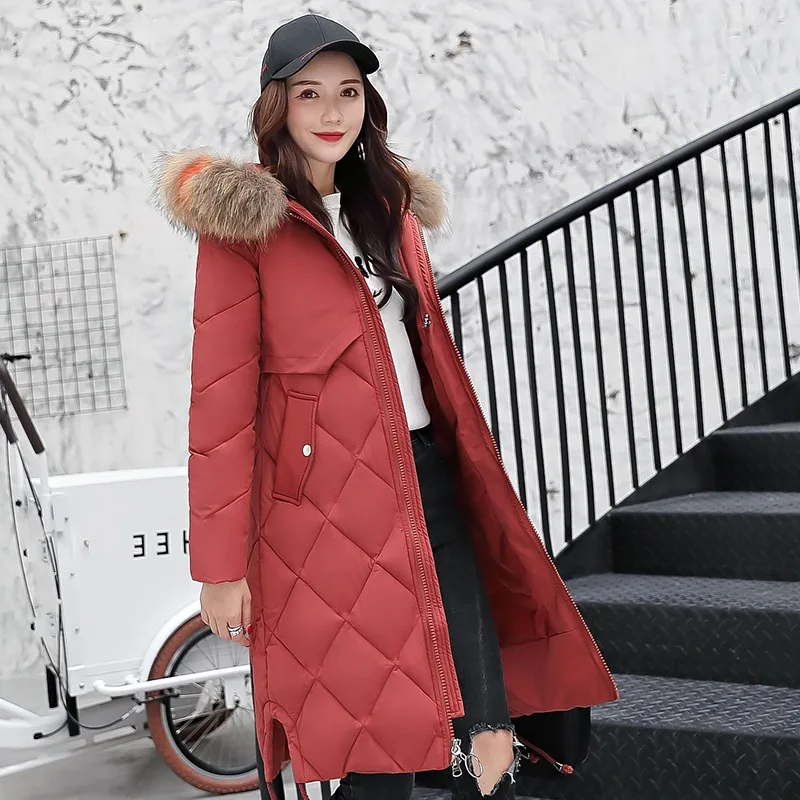 

Off Season Winter 2019 New Style down Jacket Cotton-padded Clothes Women's Large Size Mid-length over-the-Knee Slim Fit Cotton-p