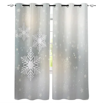 

Snowflake White Stars Illustration Snow Window Curtains Living Room Curtain Home Decor