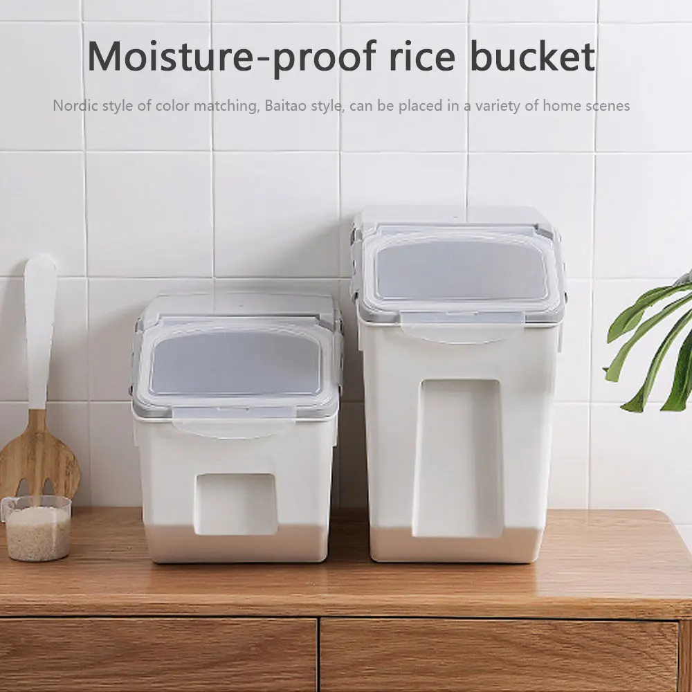 Дешево Пластиковый герметичный влагонепроницаемый контейнер для хранения кухонного зерна контейнер для риса откидная крышка большого размера бы...