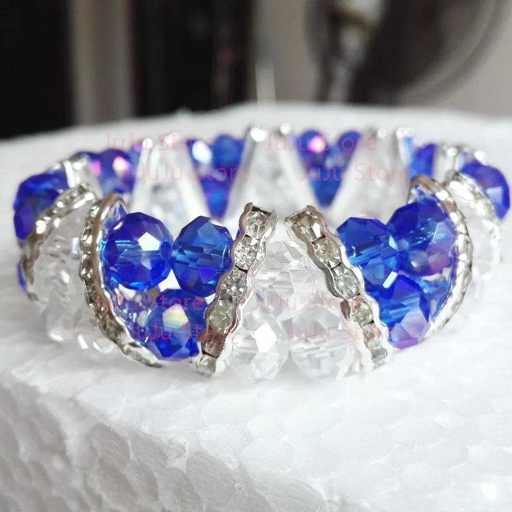 Цельный костюм ювелирные изделия два яруса синий и прозрачный кристалл стекло стрейч браслет gcb1397
