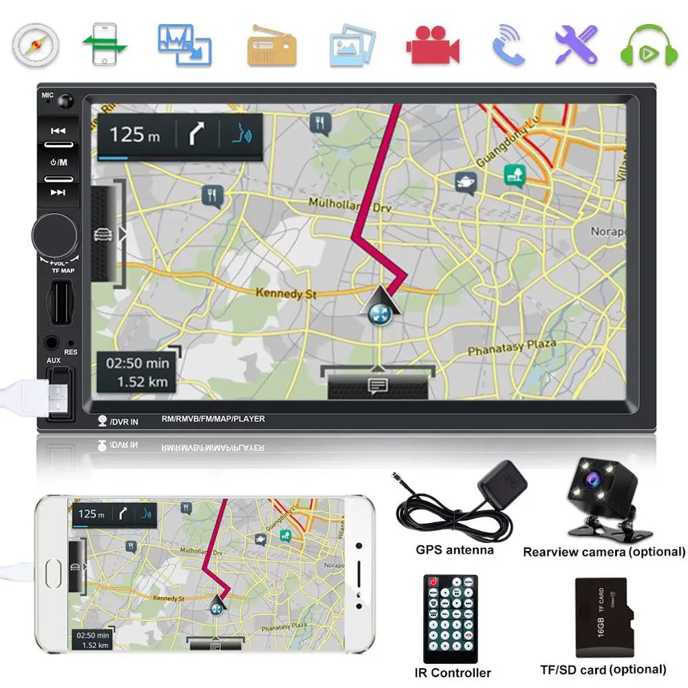 

General 2 Din Autoradio Bluetooth Car Radio Stereo MP5 Player Auto Multimidia GPS Navigation USB SD AUX Player Rearview Camera
