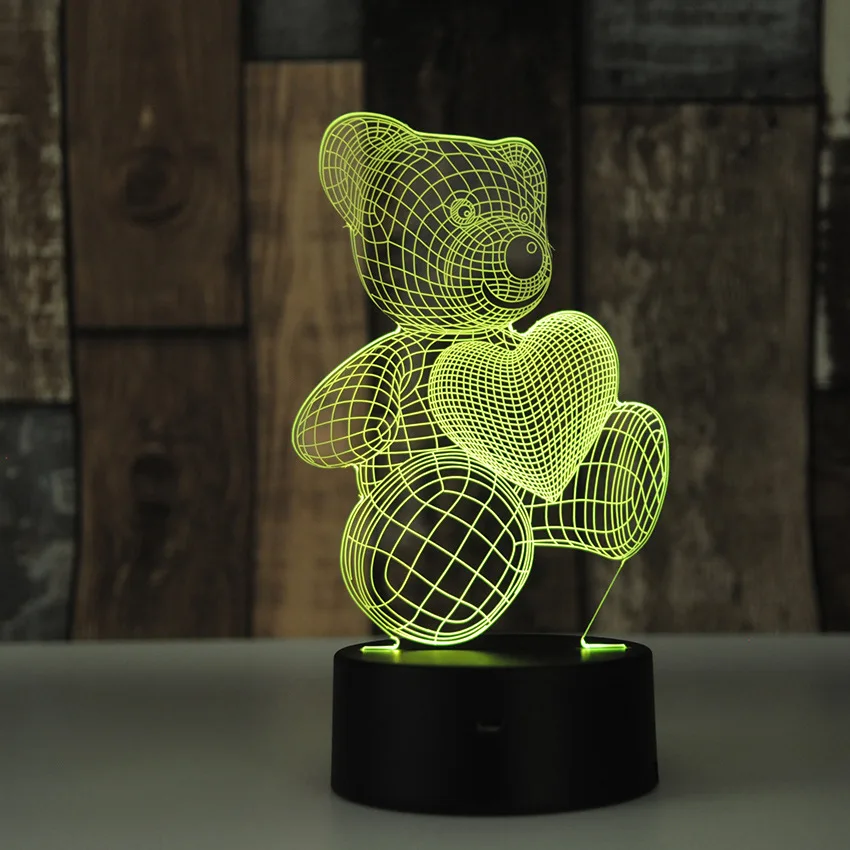 3d лампа меняющая цвет в виде животного мишка тедди светящаяся кукла с подсветкой
