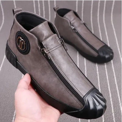 Wholesale Shell Cap Men Loafers Sheet Metal Gold Eagle Zip High Top Men Shoes Casual Leisure Hip Hop Flats Sneakers botas Hombre - Color: Dark grey