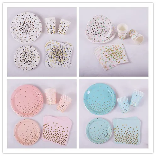 Plate Cup Napkins knife forks Star Colorful Gold Disposable tableware for baby birthday party Wedding Christmas ramadan deco