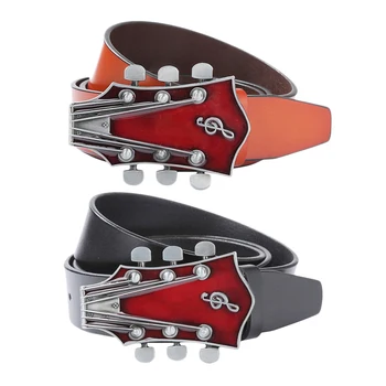 

Fashion Vintage Style Western Cowboy Music Guitar Head Leather Belt 120cm Men Waist Belt Leather Belts Waist Strap