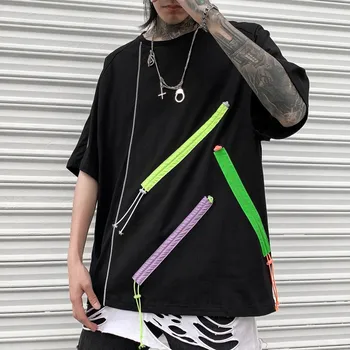 

Harajuku Personality Hip Hop Rock Street Men's Dropped Shoulder Sleeve T-shirt Astronaut Print Teenager Half Sleeve Tops Tees