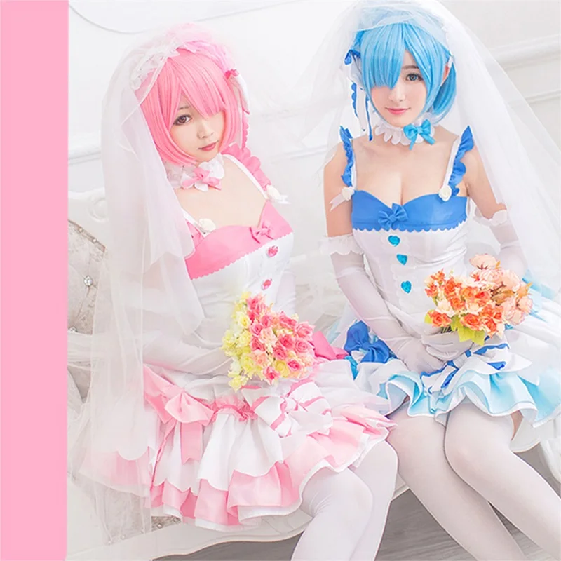 

Anime Re:Life in a different World from zero Rem Ram Cosplay Costume Maid Flower Wedding Dress Kawaii Lolita Princess Dress