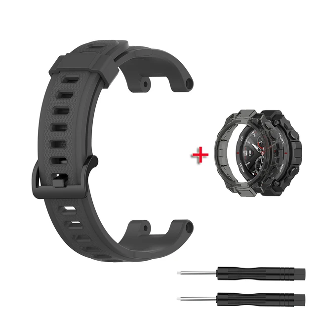 Replacement Strap For Huami Amazfit T rex Strap Silicone Watchband For Amazfit T-Rex/T-Rex Pro Strap With Black Protector Case Gray with case