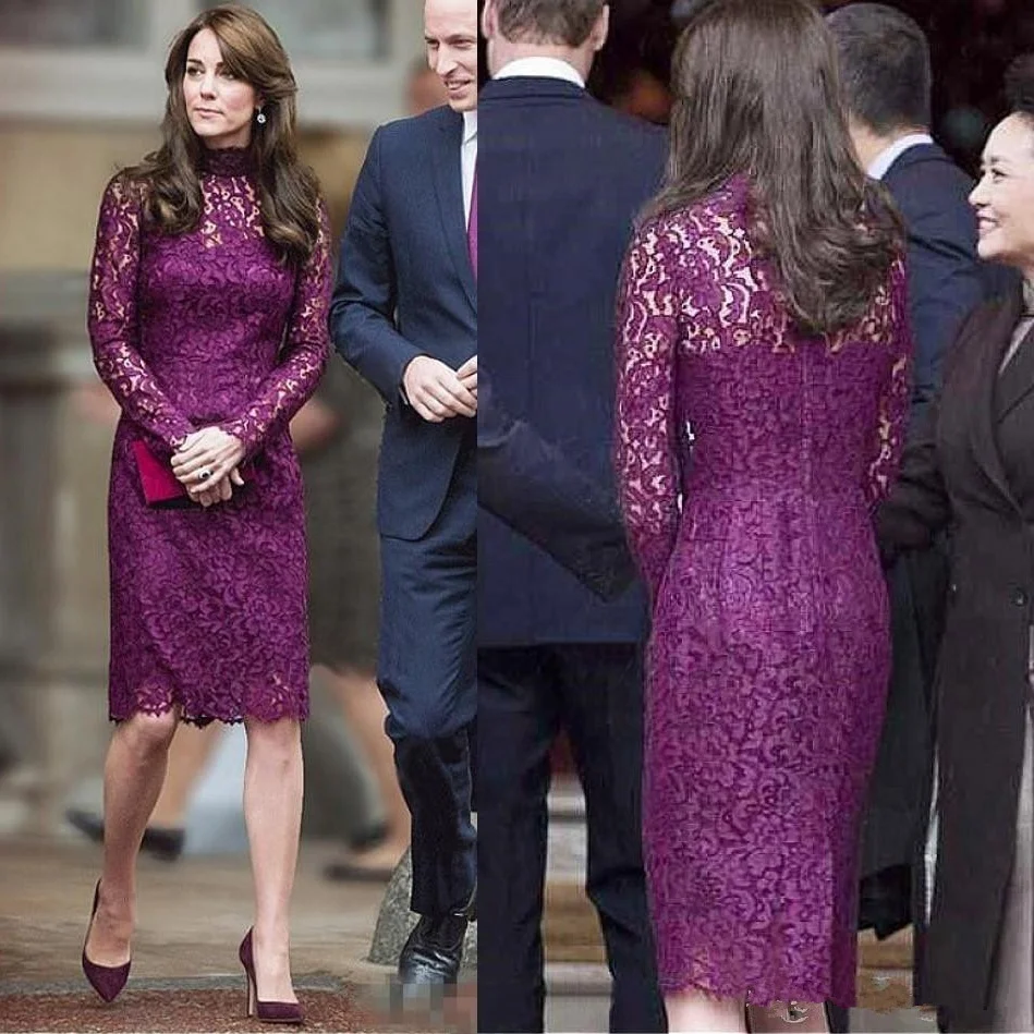 Bescheiden Paars Knie Lengte Moeder van de Bruid Jurken Lace Lange Mouwen Schede Korte Avondjurken Aanpassen Bruiloft Gast Jurk Bescheiden Paars Knie Lengte Moeder van de Bruid Jurken Lace Lange Mouwen Schede Korte Avondjurken Aanpassen Bruiloft Gast Jurk