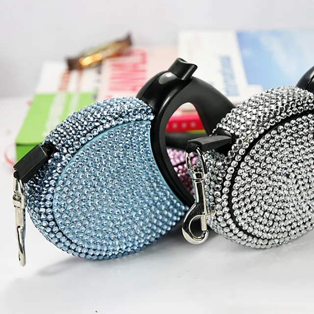 Automatic Retractable Leash for Pet, Blue and Pink Rhinestone, Bling Crystal Dog Leashes for Cat, Flat Line, 3M 6