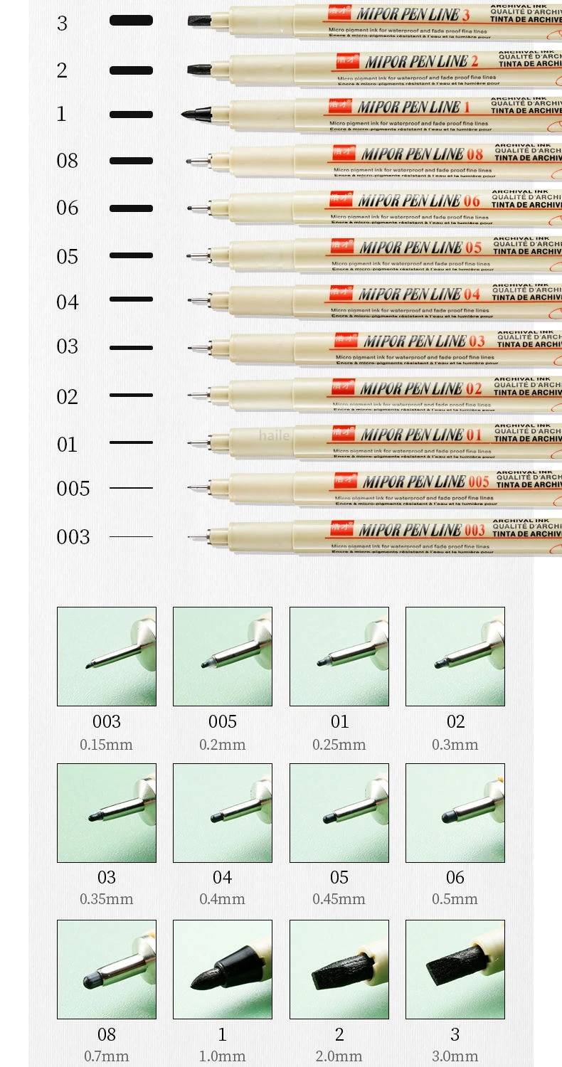 Haile 1/2/3 Stück Pigma Micron Stift 003 005 01 02 03 04 05 08 1.0 2 3 Pinsel Art Sketch Marker Pen für Manga Soft Fineliner Zeichnung – Detail 10