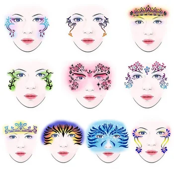 

1PC 10 Styles Reusable Face Paint Airbrush Glitter Tattoo Stencil Body Paint Facial Makeup Template Drawing Design Tool Tattoo